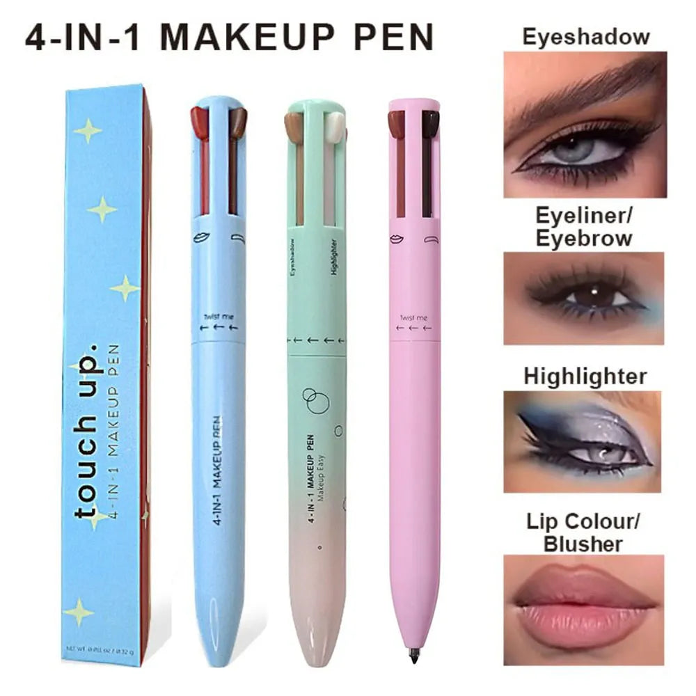 4 in 1 Makeup Pen - Refillable Makeup Pen for Easy Travel - Portable Makeup Set with Colored Eyeliner, Brow & Lip Liner & Highlighter - Cruelty-Free Beauty, Paraben-Free Makeup Pen