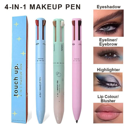4 in 1 Makeup Pen - Refillable Makeup Pen for Easy Travel - Portable Makeup Set with Colored Eyeliner, Brow & Lip Liner & Highlighter - Cruelty-Free Beauty, Paraben-Free Makeup Pen
